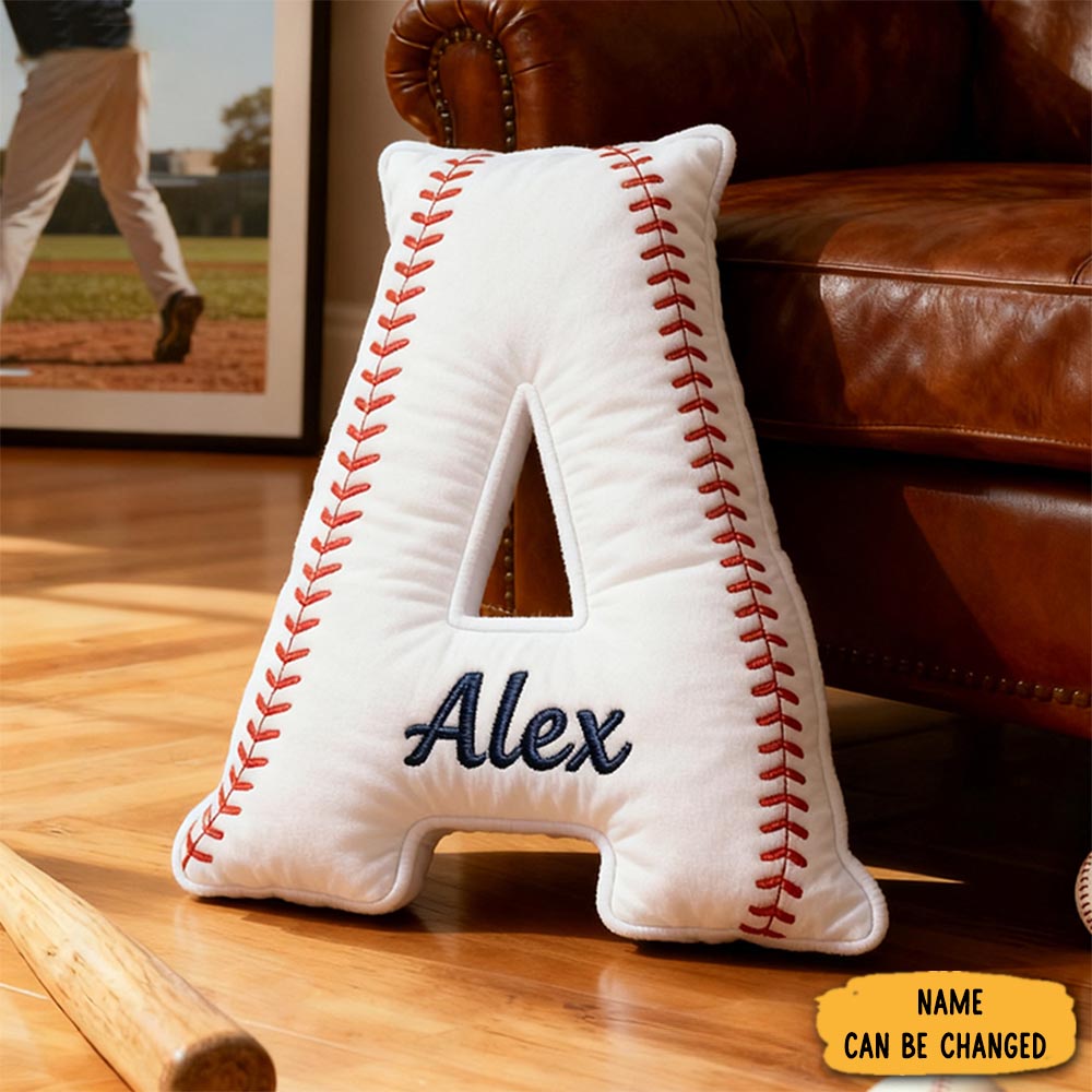 Personalized Baseball Letter Pillow With Custom Name For Sports Fans