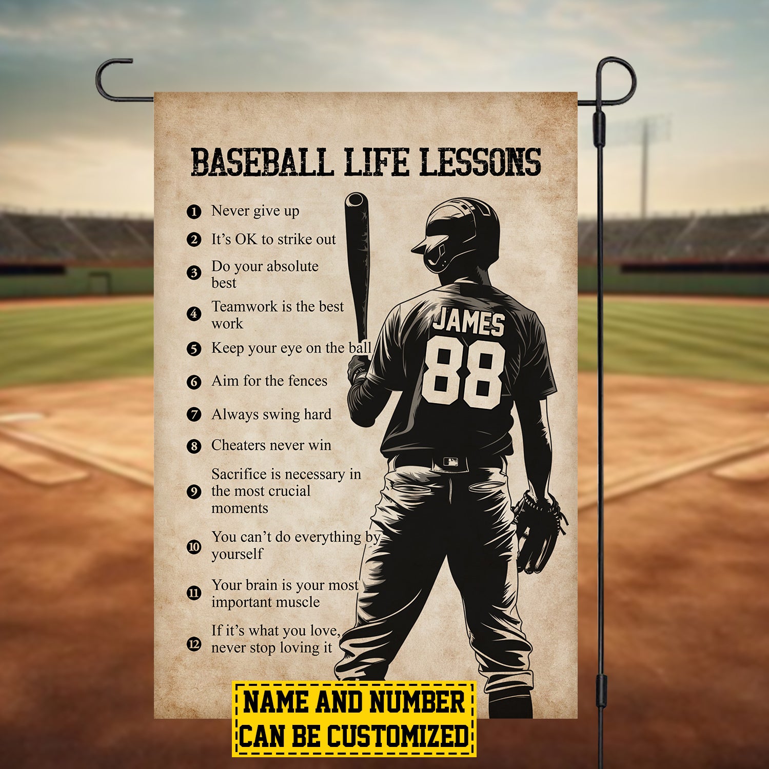 Personalized Baseball Life Lessons Flag Sport Themed Yard Decor Gift For Baseball Boys