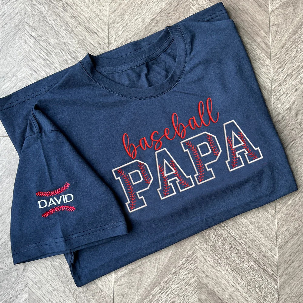 Personalized Baseball Papa T Shirt Team Dad Custom Sleeve Name Fathers Day Gift for Dad