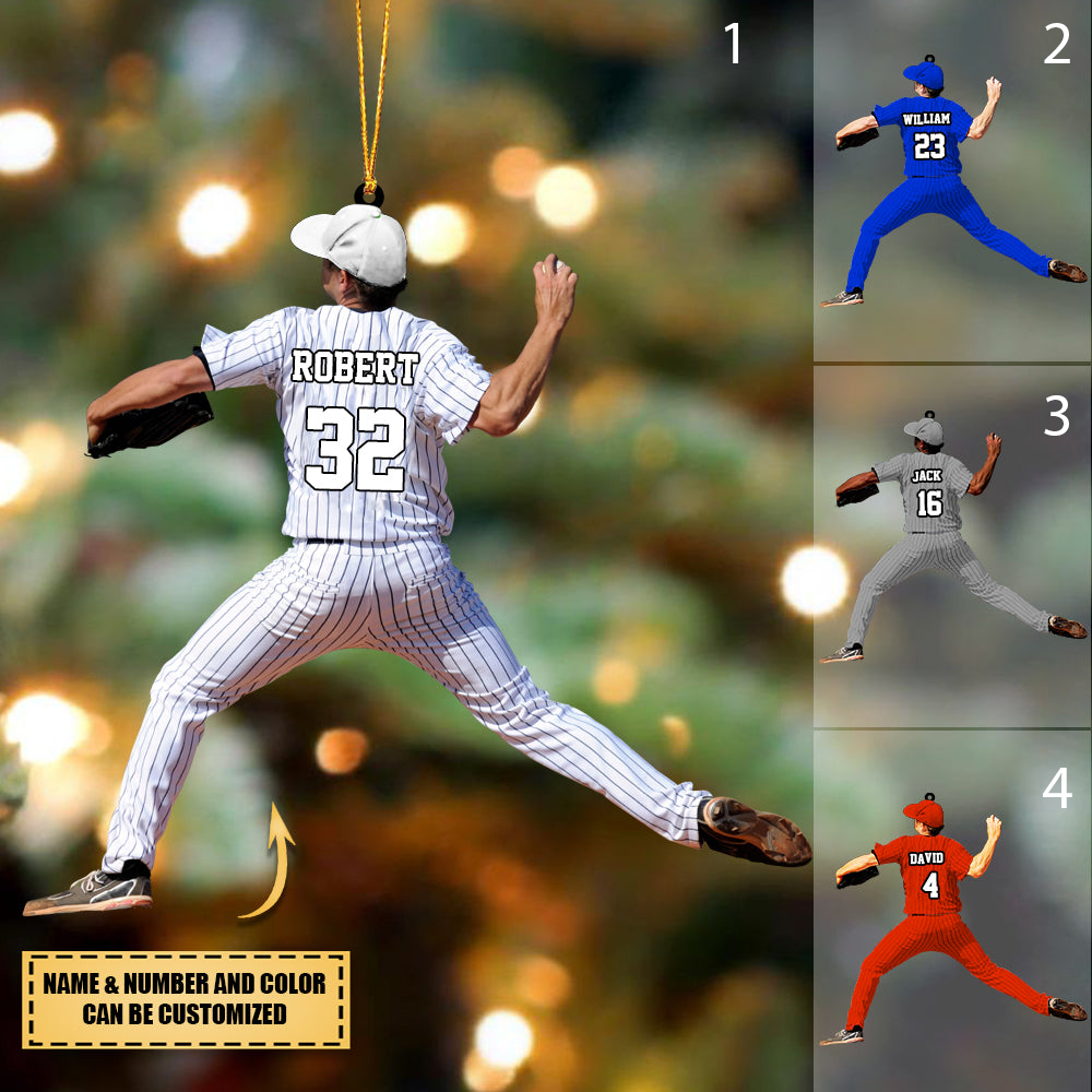 Personalized Baseball Softball Player Throwing The Ball Christmas Ornament Gift for Baseball Lover
