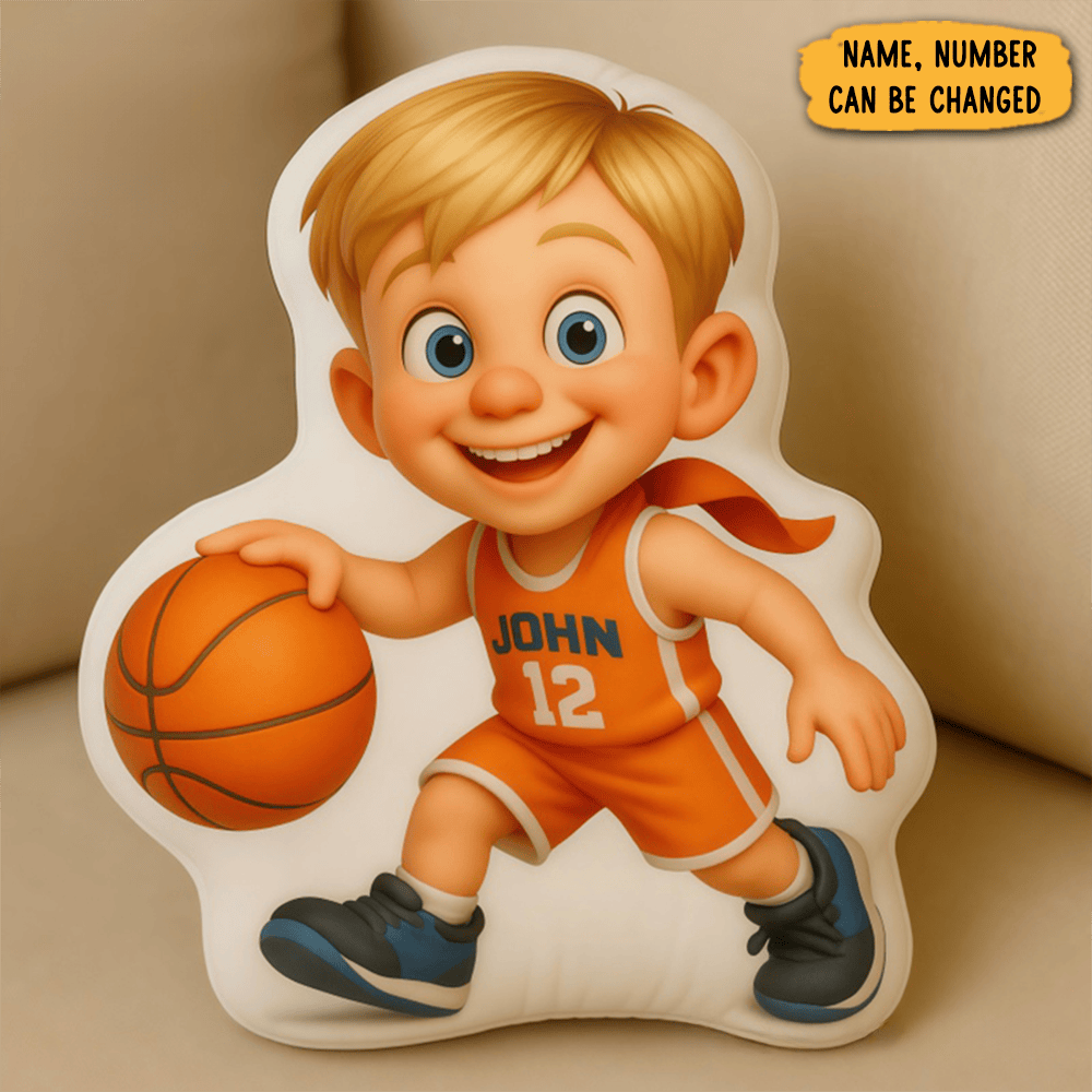 Personalized Basketball Player Pixar Style Pillow With Custom Name And Face Gift For Basketball Players And Kids