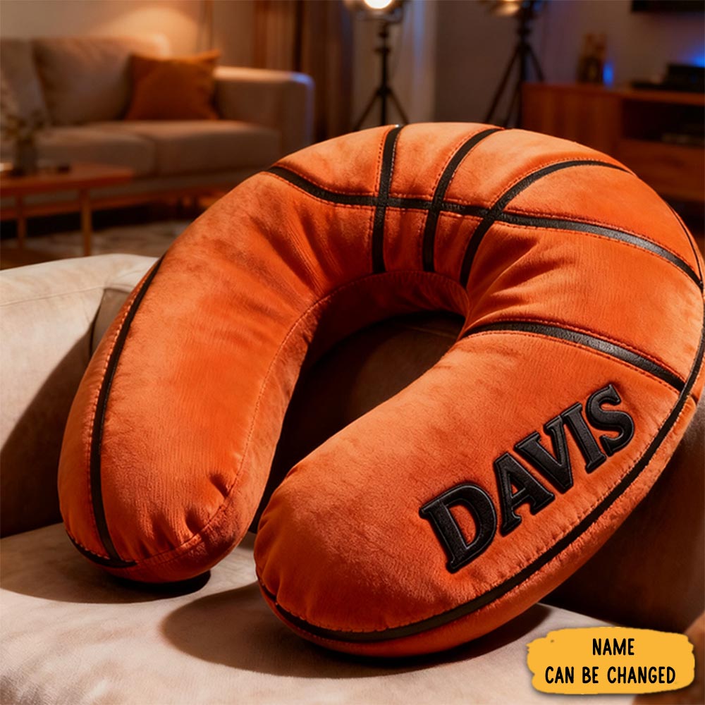 Personalized Basketball U Shaped Pillow With Custom Name For Sports Fans And Travelers