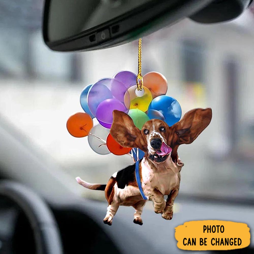 Personalized Basset Hound Fly With Bubbles Car Hanging Ornament Heartwarming Holiday Ornament Gift
