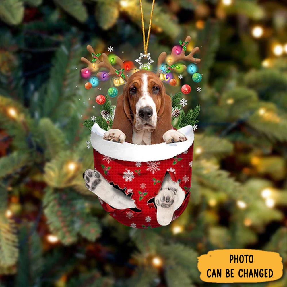 Personalized Basset Hound In Snow Pocket Christmas Ornament Personalized Ornament For Holiday Decor