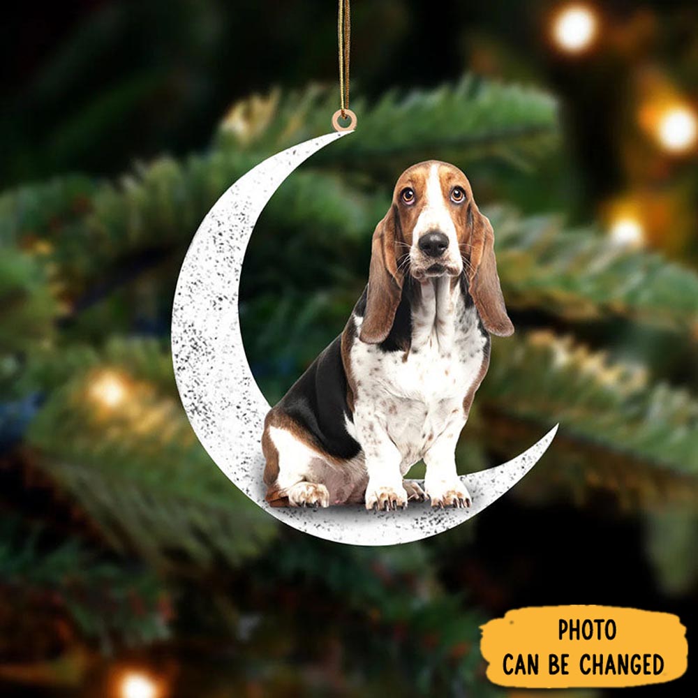 Personalized Basset Hound Sit On The Moon Ornament Custom Christmas Ornament Gift Idea