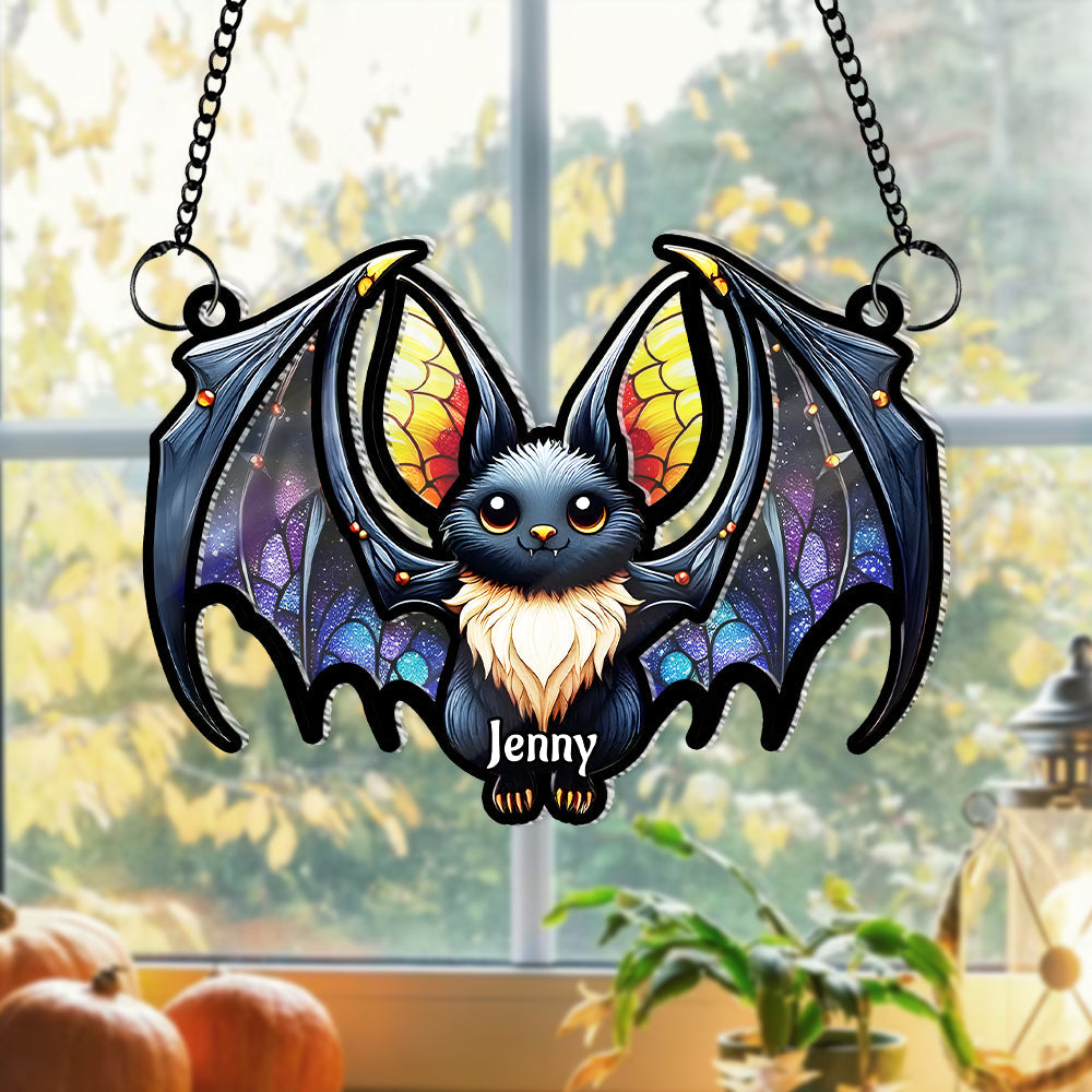 Personalized Bat Halloween Round Stained Suncatcher - Christmas Ornament Gift Idea Personalized Bat Halloween Round Stained Suncatcher - Christmas Ornament Gift Idea