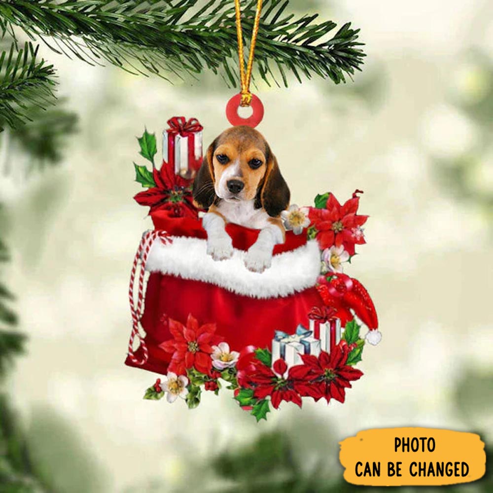 Personalized Beagle In Gift Bag Christmas Ornament Joyful Home Ornament Decor