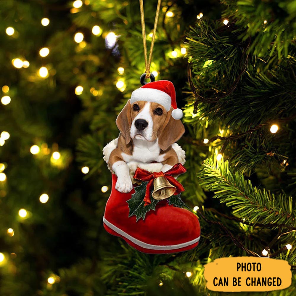 Personalized Beagle In Santa Boot Christmas Hanging Ornament Festive Holiday Ornament Collection