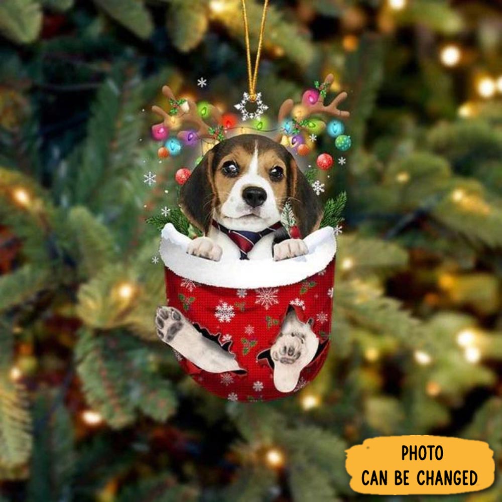 Personalized Beagle In Snow Pocket Christmas Ornament Beautiful Holiday Ornament Keepsake