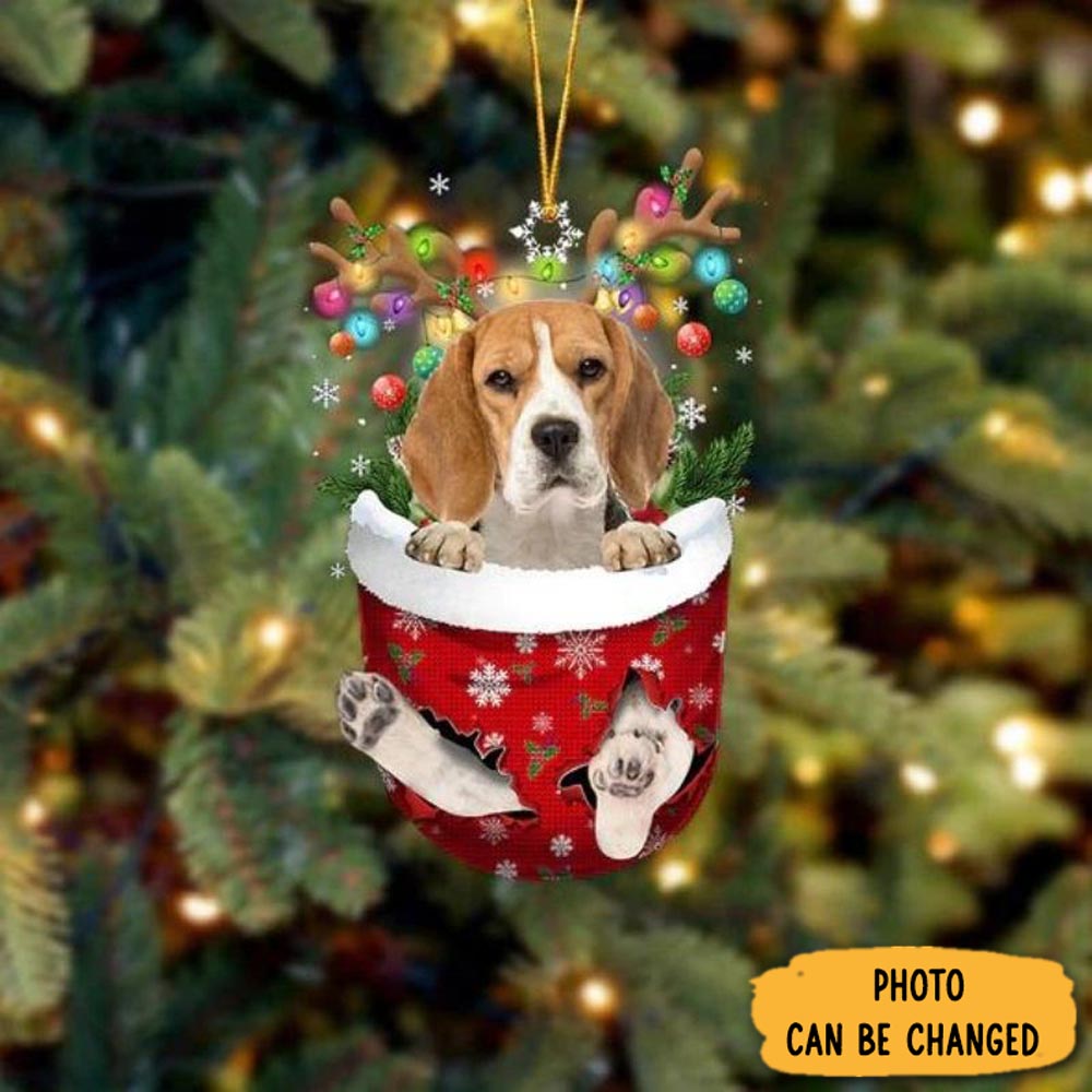 Personalized Beagle In Snow Pocket Christmas Ornament Magical Christmas Tree Ornament