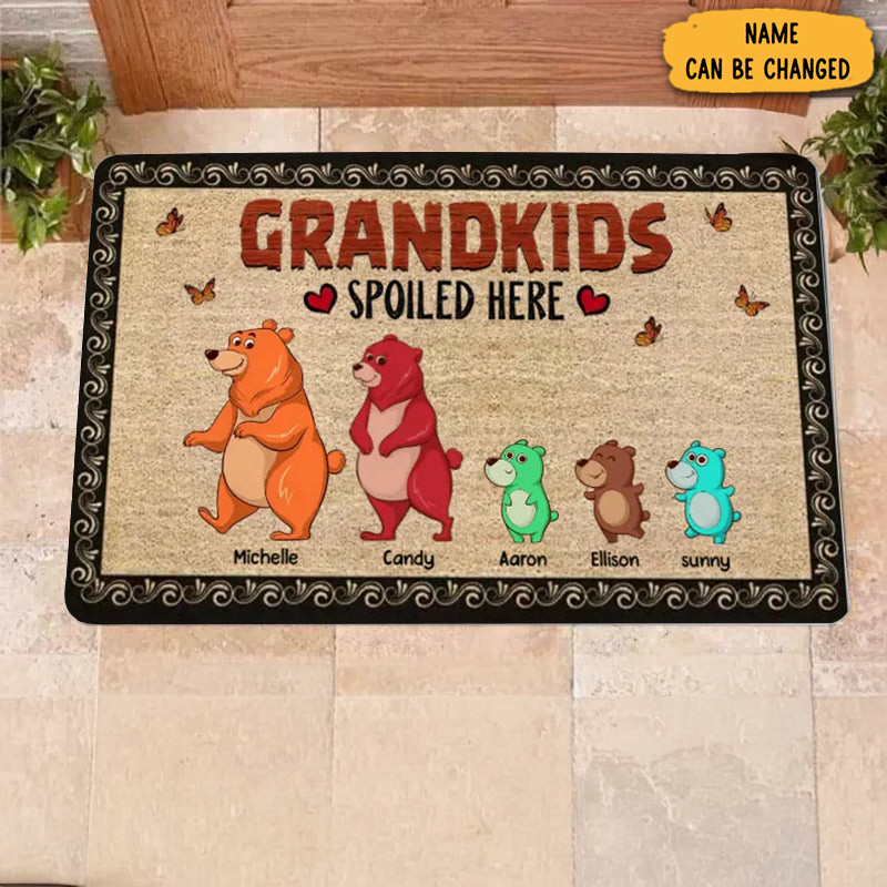 Personalized Bear Grandkids Spoiled Here Doormat Front Door Decor Ideas Bear Gifts For Her