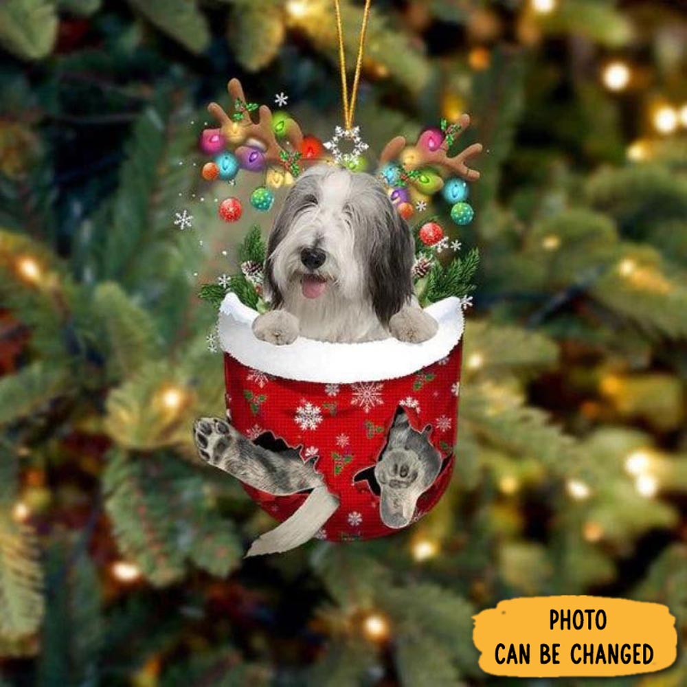 Personalized Bearded Collie In Snow Pocket Christmas Ornament Sweet Ornament Gift For Couples