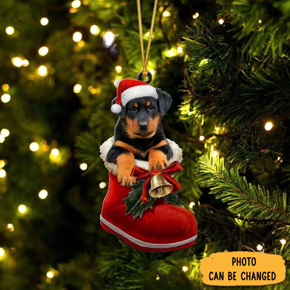 Personalized Beauceron In Santa Boot Christmas Hanging Ornament Heartfelt Ornament Gift For Mom