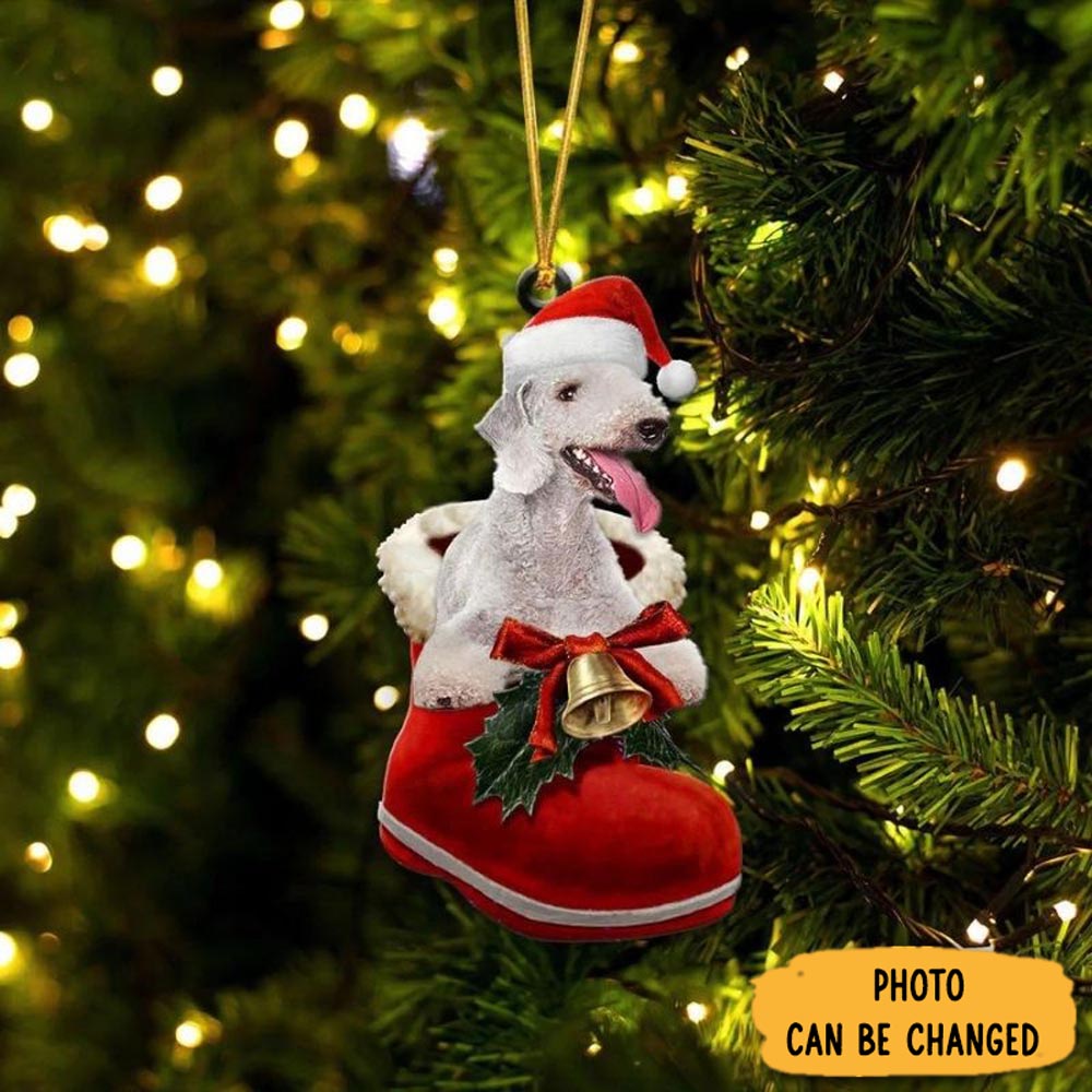 Personalized Bedlington Terrier In Santa Boot Christmas Hanging Ornament Lovely Ornament Gift For Him