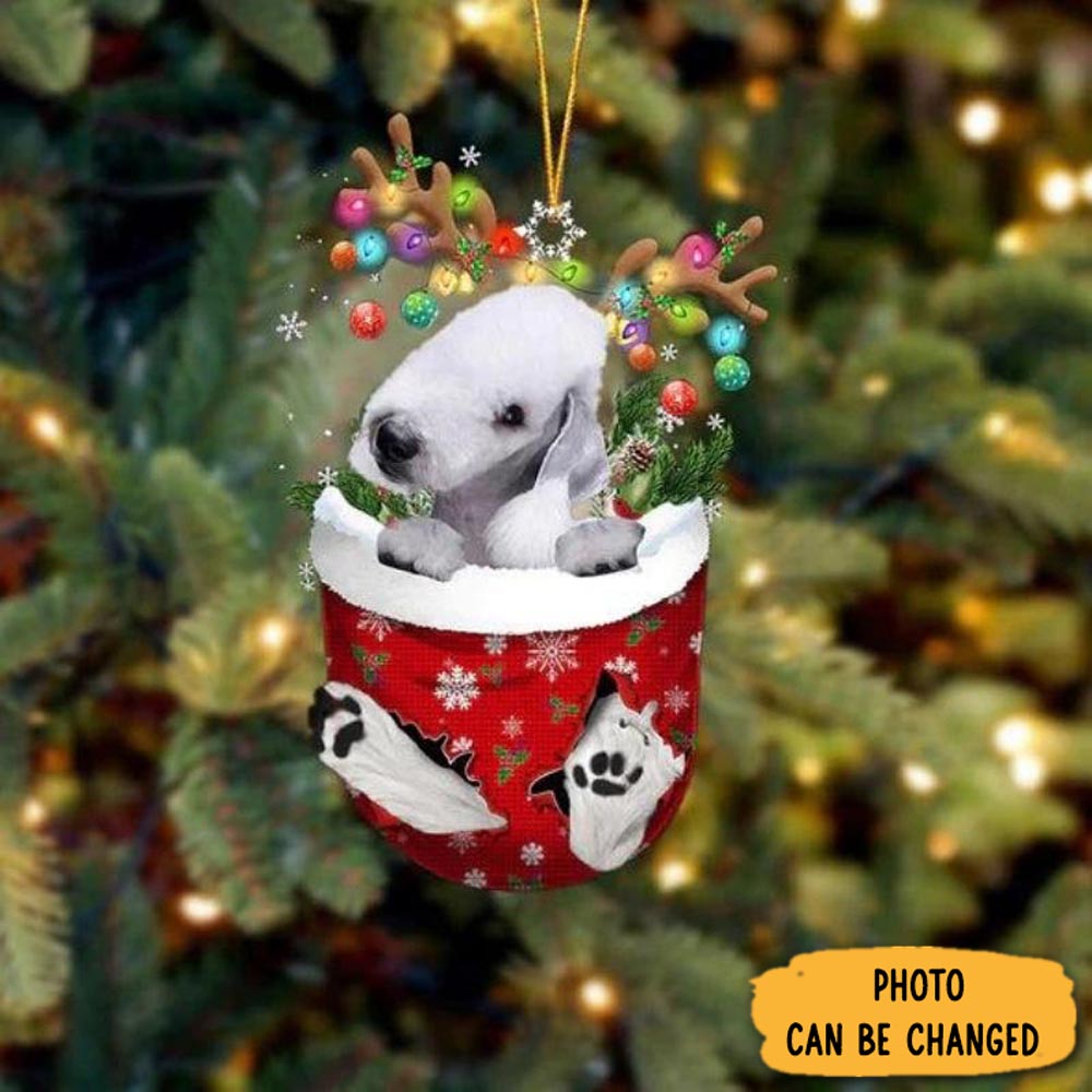 Personalized Bedlington Terrier In Snow Pocket Christmas Ornament Perfect Ornament Gift For Her