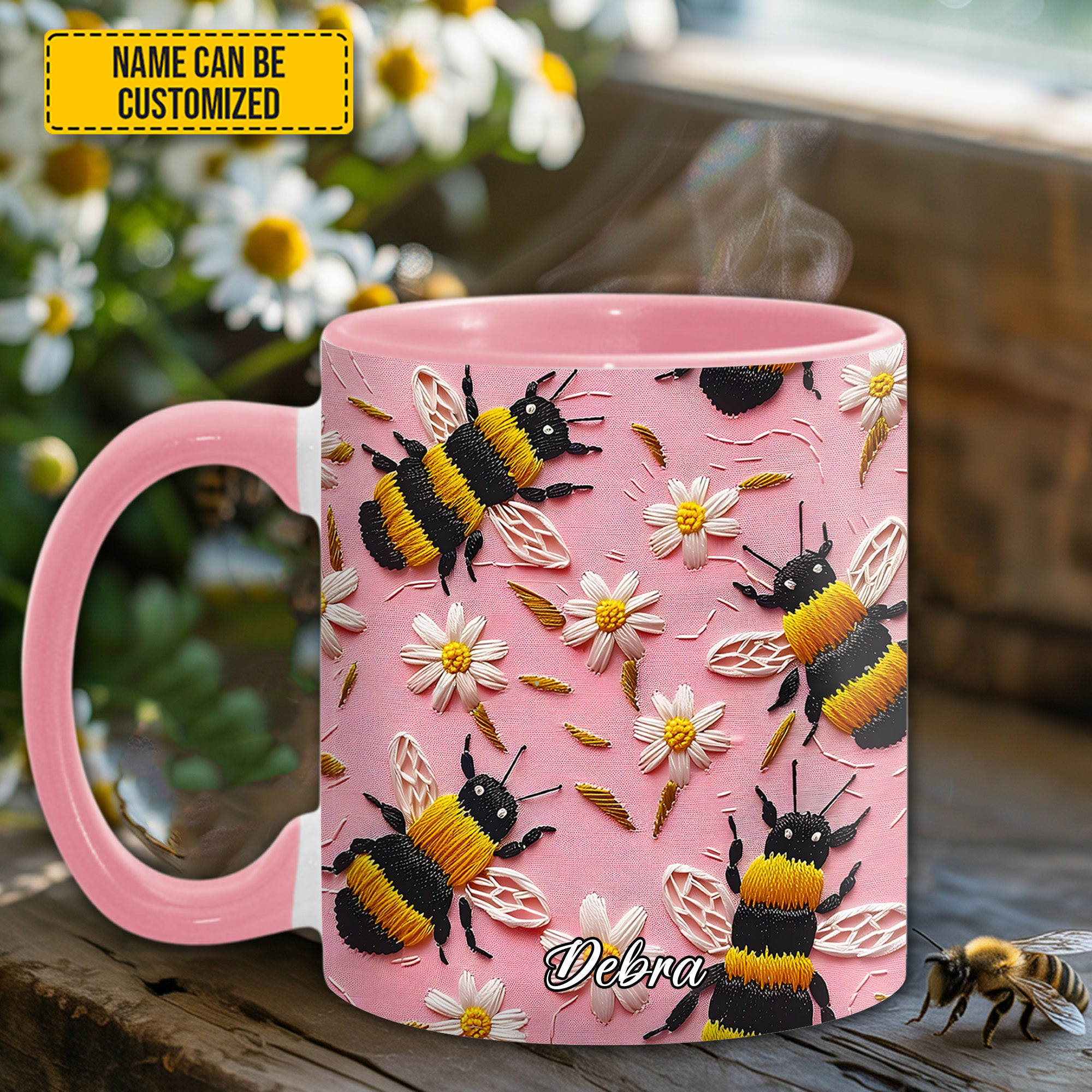 Personalized Bees And Daisy Mug Nature Design Animal Coffee Mug Gifts For Her