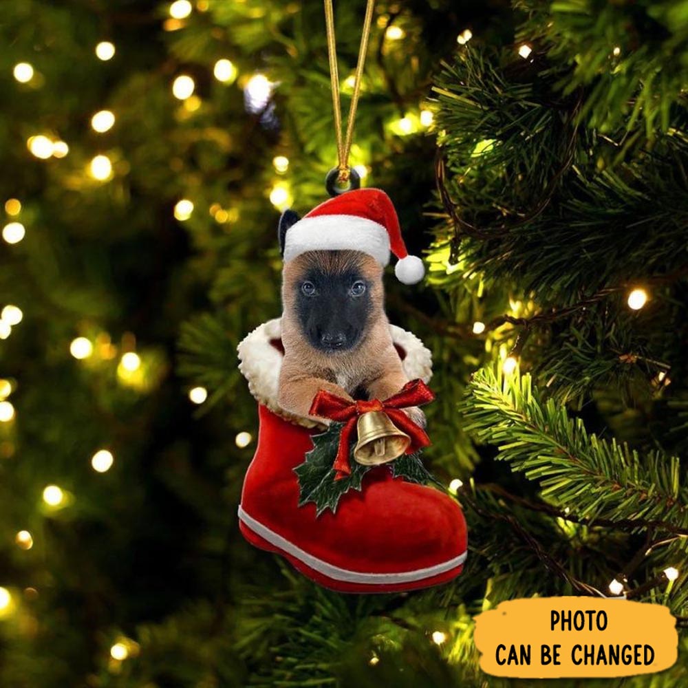 Personalized Belgain Malinois In Santa Boot Christmas Hanging Ornament Beautiful Graduation Ornament Gift