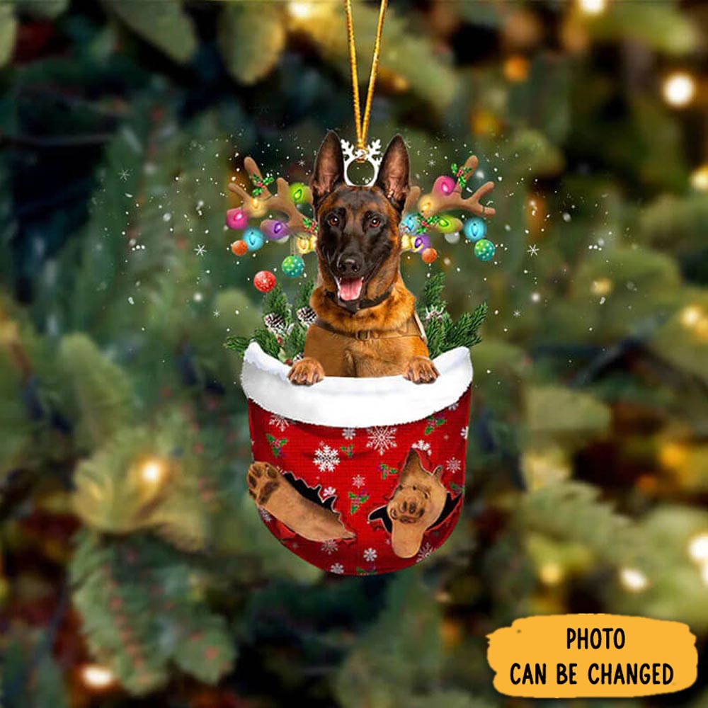 Personalized Belgain Malinois In Snow Pocket Christmas Ornament Joyful Holiday Season Ornament Gift