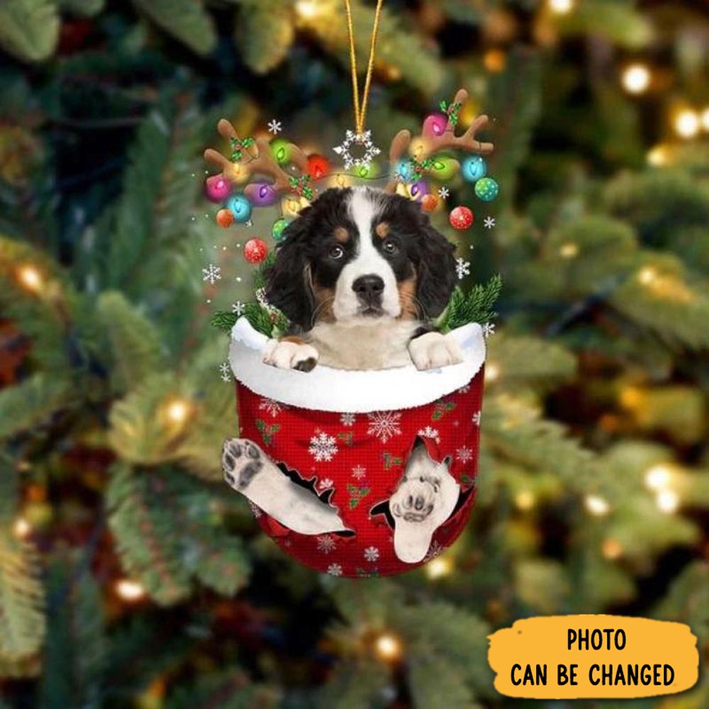 Personalized Bernese Mountain In Snow Pocket Christmas Ornament Timeless Ornament For Holiday Memories
