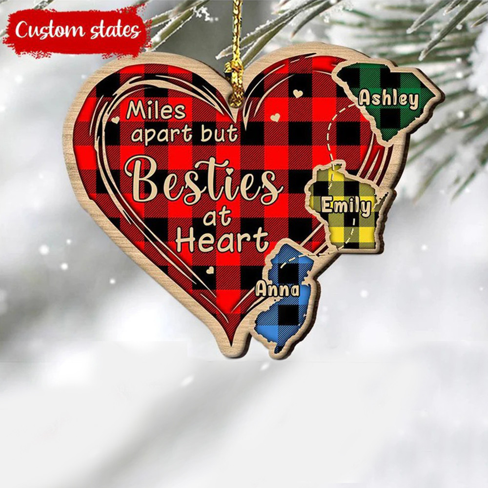 Personalized Best Friends Christmas Ornament 2024 Miles Apart But Besties At Heart