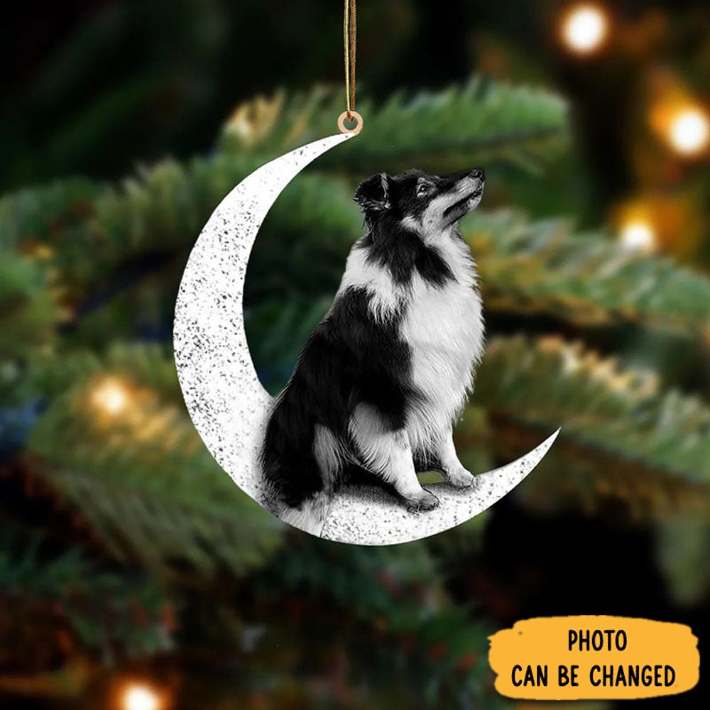 Personalized Bi Black Sheltie Sit On The Moon Ornament Holiday Ornament For Home & Family