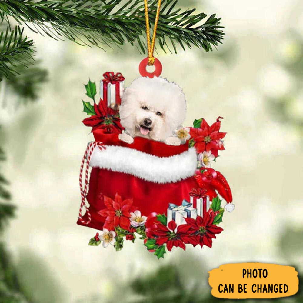 Personalized Bichon Frise In Gift Bag Christmas Ornament Lovely Holiday Ornament Display