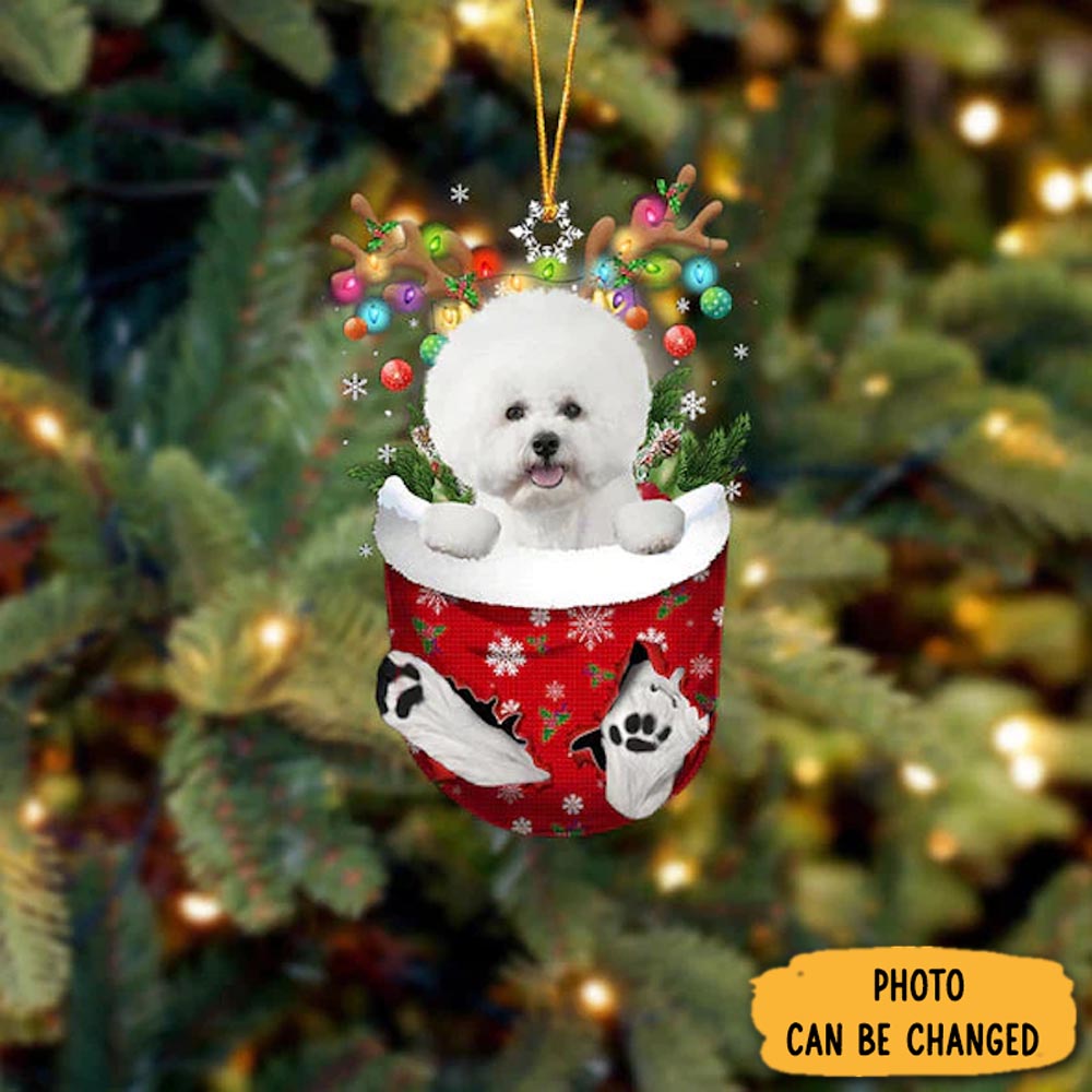 Personalized Bichon Frise In Snow Pocket Christmas Ornament Joyful Home Ornament Decor