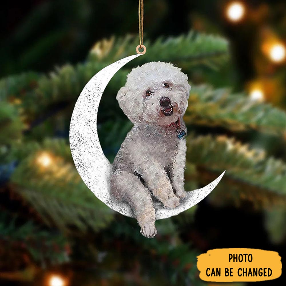 Personalized Bichon Frise Sit On The Moon Ornament Festive Holiday Ornament Collection