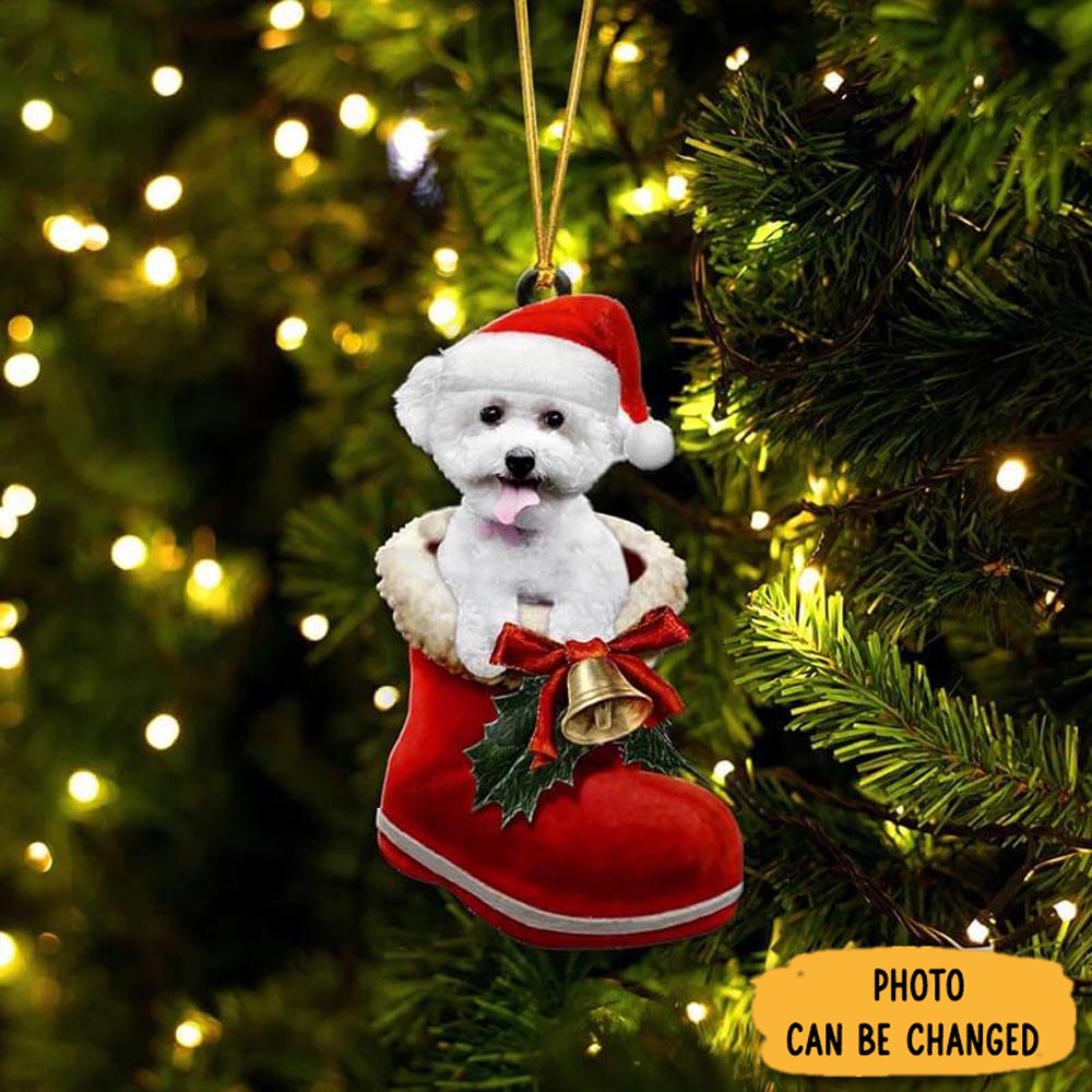 Personalized Bichon In Santa Boot Christmas Hanging Ornament Magical Christmas Tree Ornament