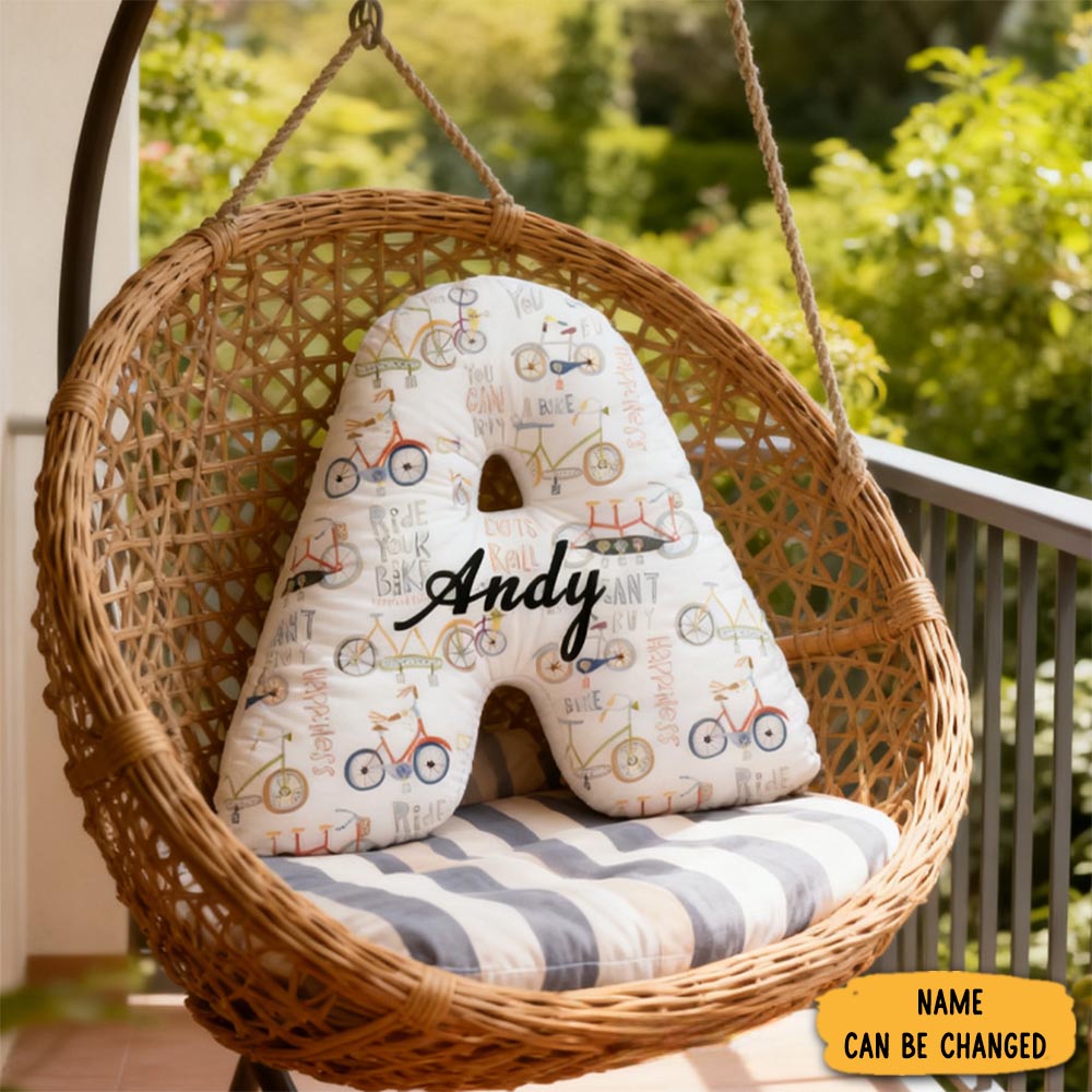 Personalized Bicycle Pattern Letter Pillow Graphic 3d Print Funny Letter Pillow Name Pillow Comfortable Travel Cushion For Riders Riding Lovers