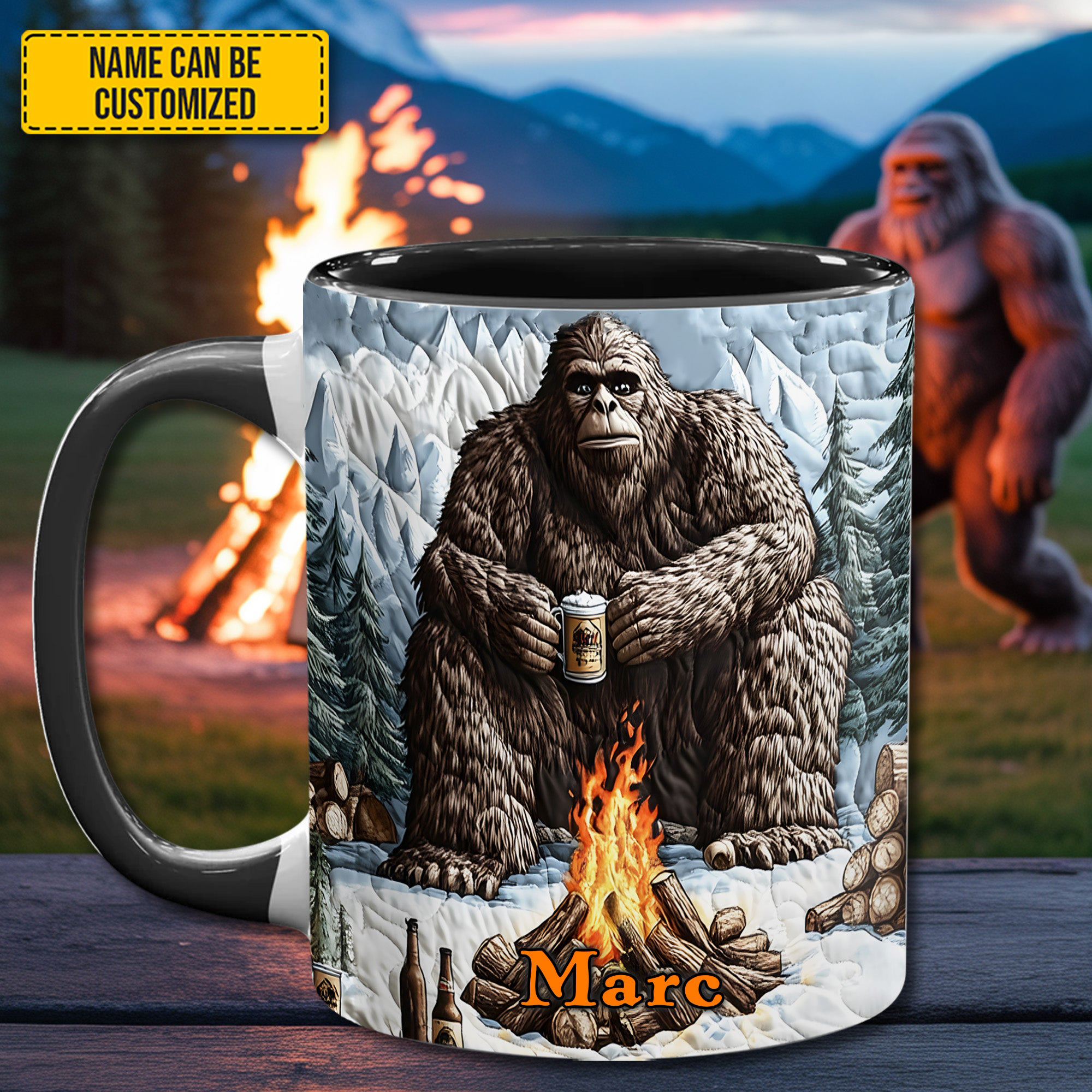 Personalized Bigfoot In Winter Mug Nature Themed Aesthetic Mug Unique Gifts