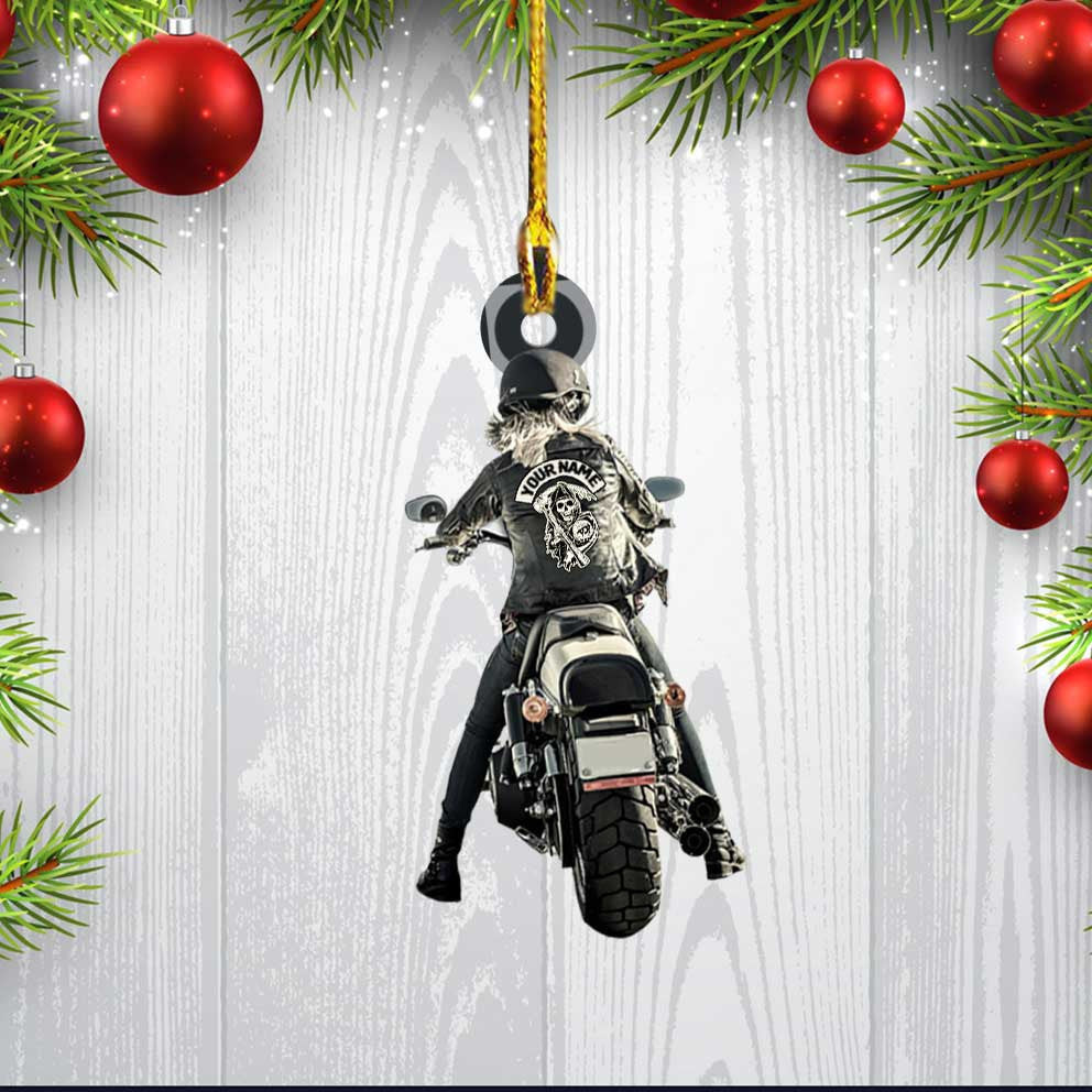 Personalized Biker Lady Ornament Custom Acrylic Biker Ornament for Biker Man Biker Women