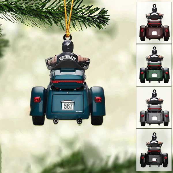Personalized Biker Man Trike Tri Glide Motorcycle Ornament Flat Acrylic Ornament for Biker Man