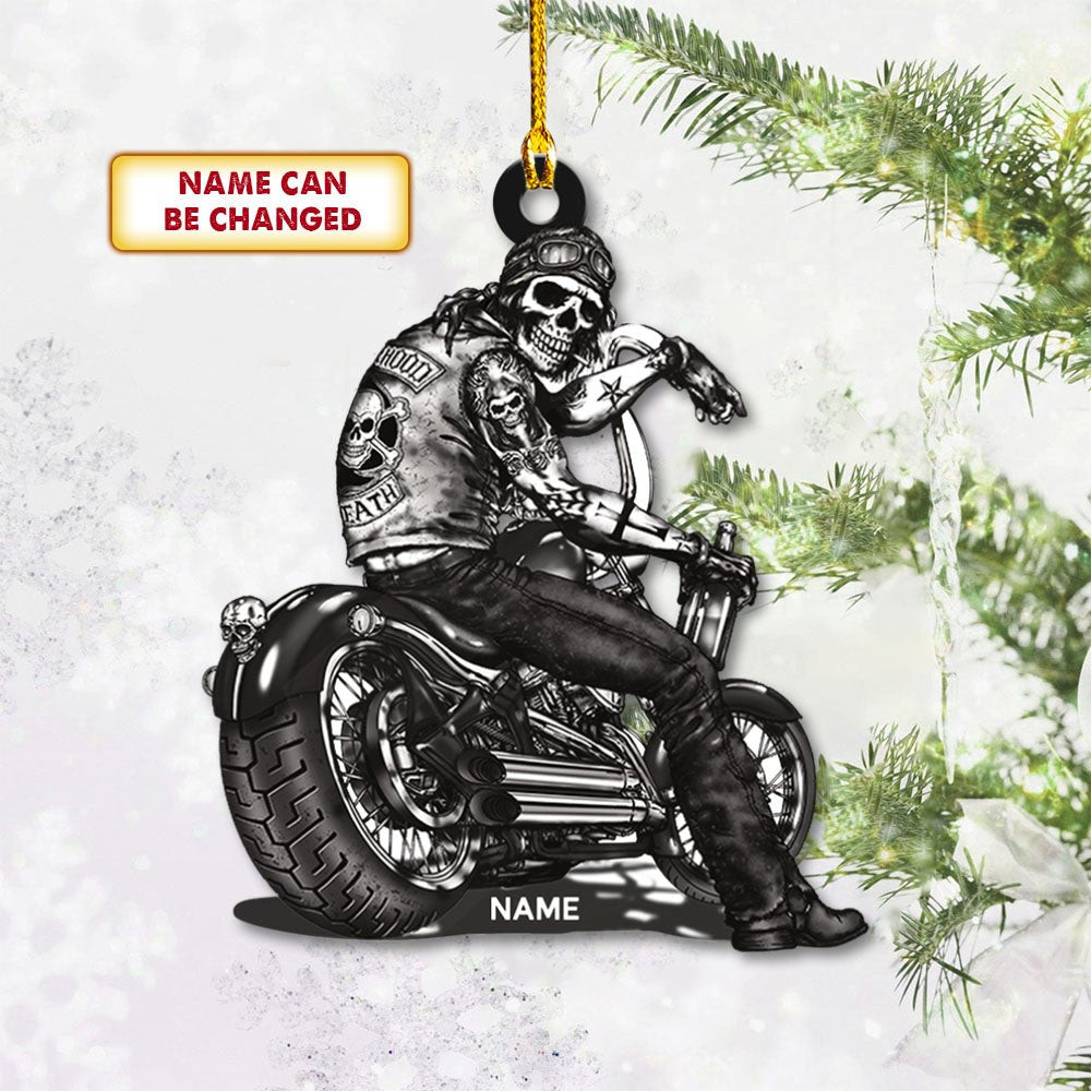 Personalized Biker Skull Art Acrylic Ornament 2 Sides Funny Biker Acrylic Ornament