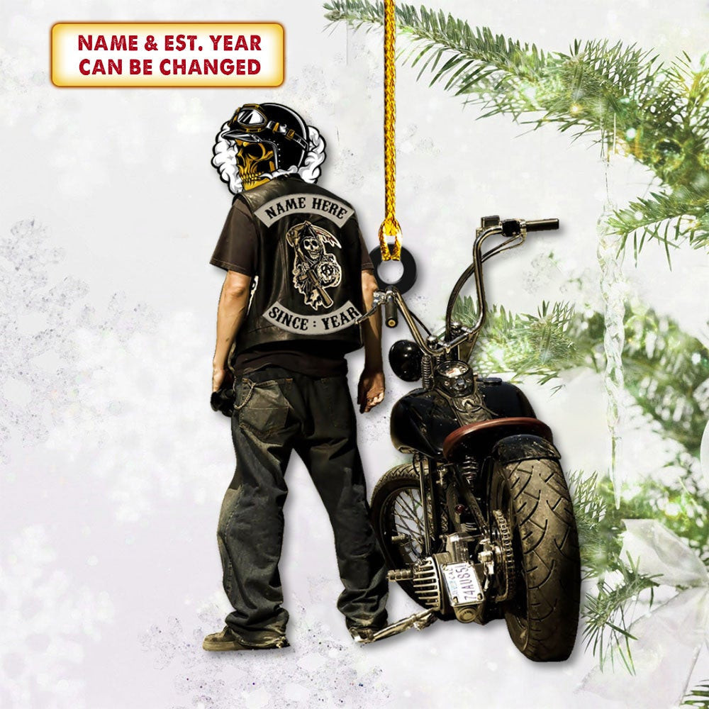 Personalized Biker Skull Name And Since Year Acrylic Ornament Biker Rider Acrylic Ornament