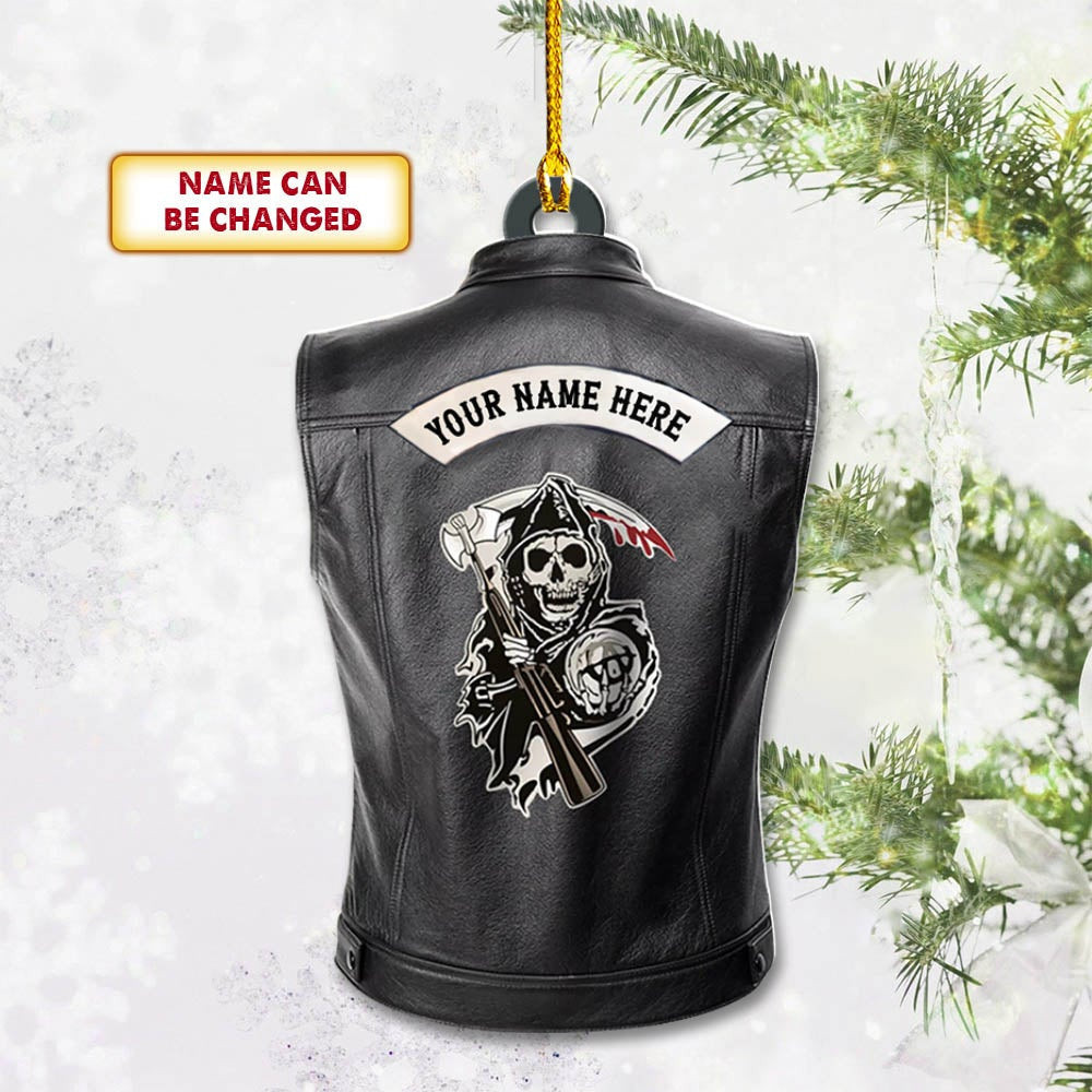 Personalized Biker Skull shape acrylic ornament ornament personalisationName50 Biker Lover Ornament 2 Sides