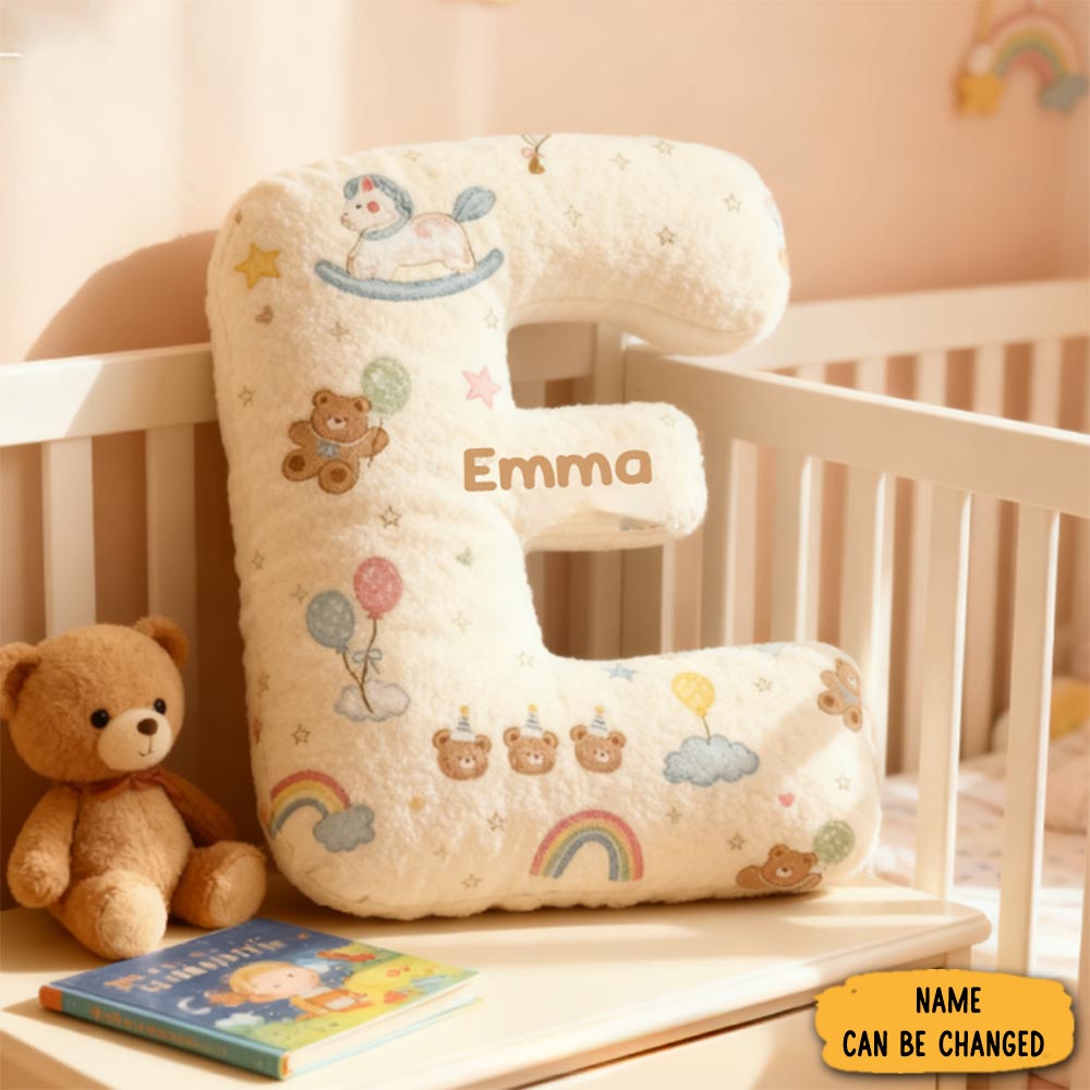 Personalized Birthday Bear Alphabet Shaped Pillow With 3d Printed Design