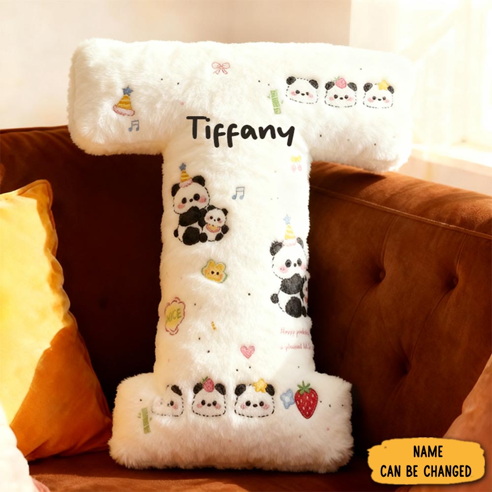 Personalized Birthday Panda Alphabet Shaped Pillow With 3d Printed Design