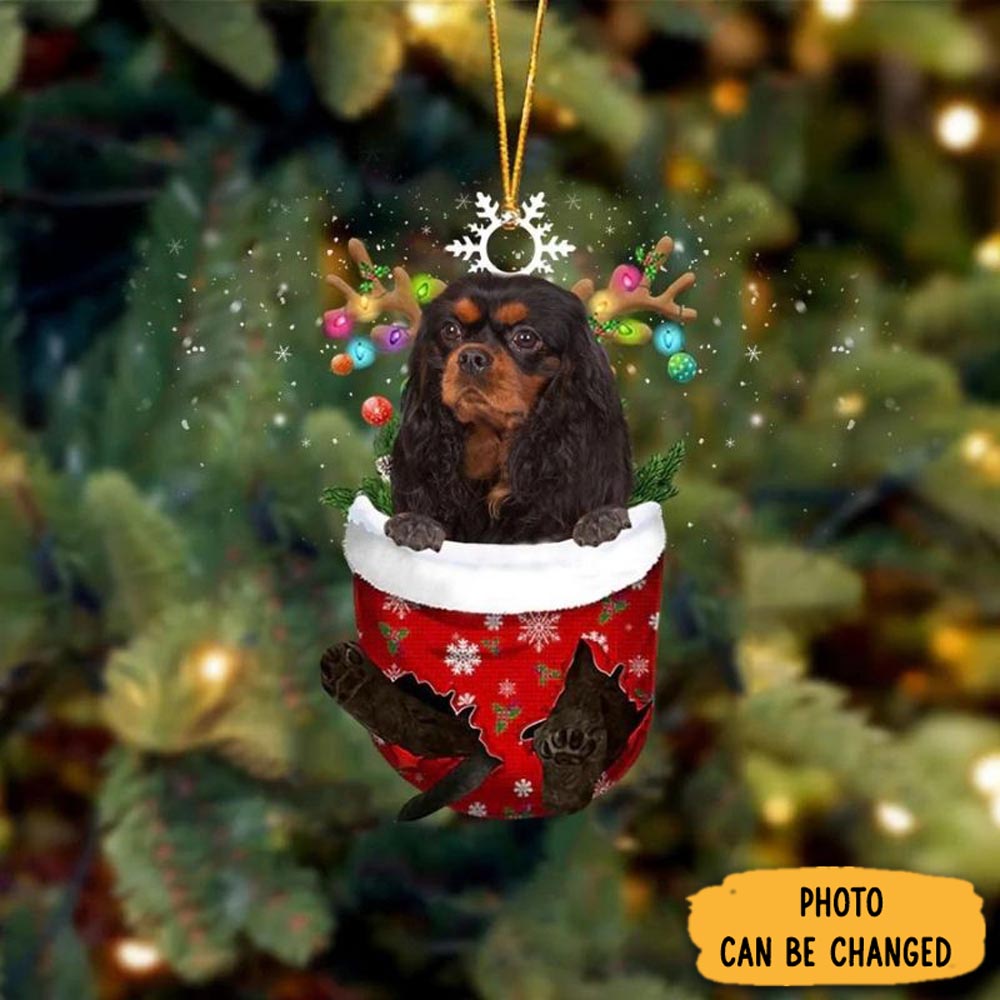 Personalized Black And Tan Cavalier In Snow Pocket Christmas Ornament Warm Ornament Gift For Family