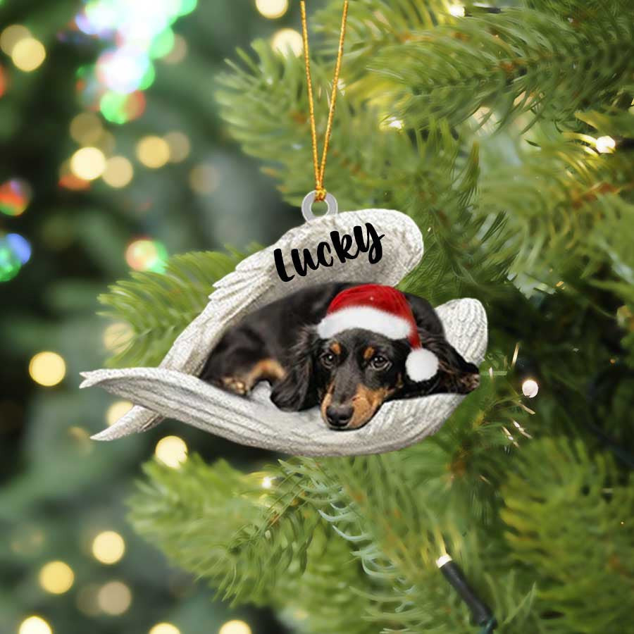 Personalized Black and Tan Dachshund Sleeping Angel Christmas Flat Acrylic Dog Ornament Memorial Dog Gift