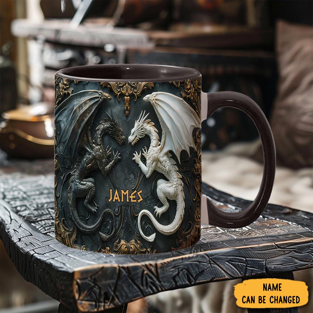 Personalized Black And White Dragons Mug Dragon Accent Mug Cool Gift Ideas
