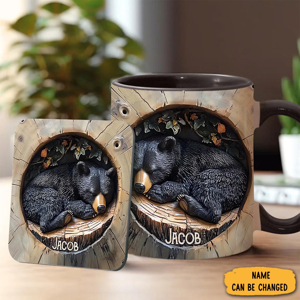 Personalized Black Bear Sleeping Mug Animal Design Coffee Mug Gifts For Bear Lovers