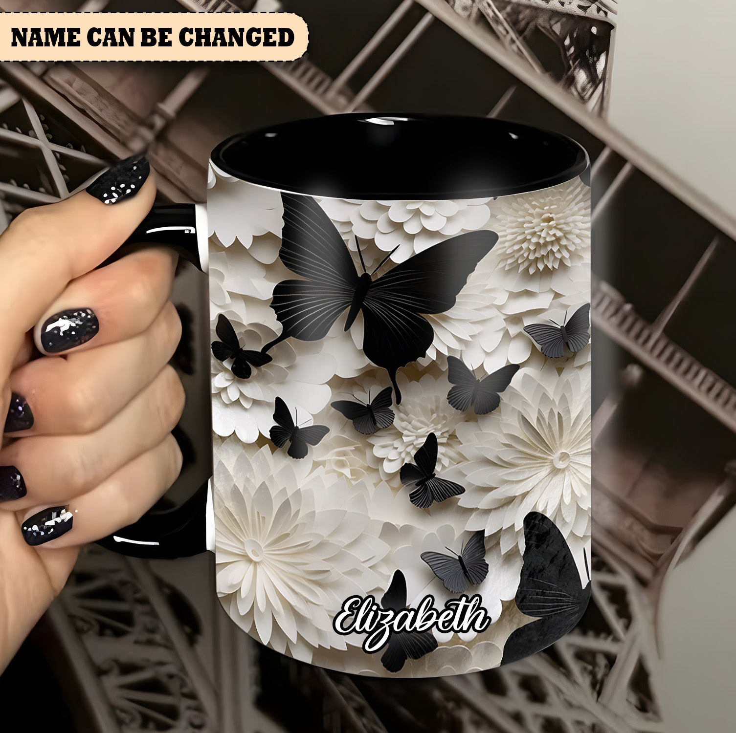 Personalized Black Butterfly Mug Drinking Cup Gifts For Butterfly Collector