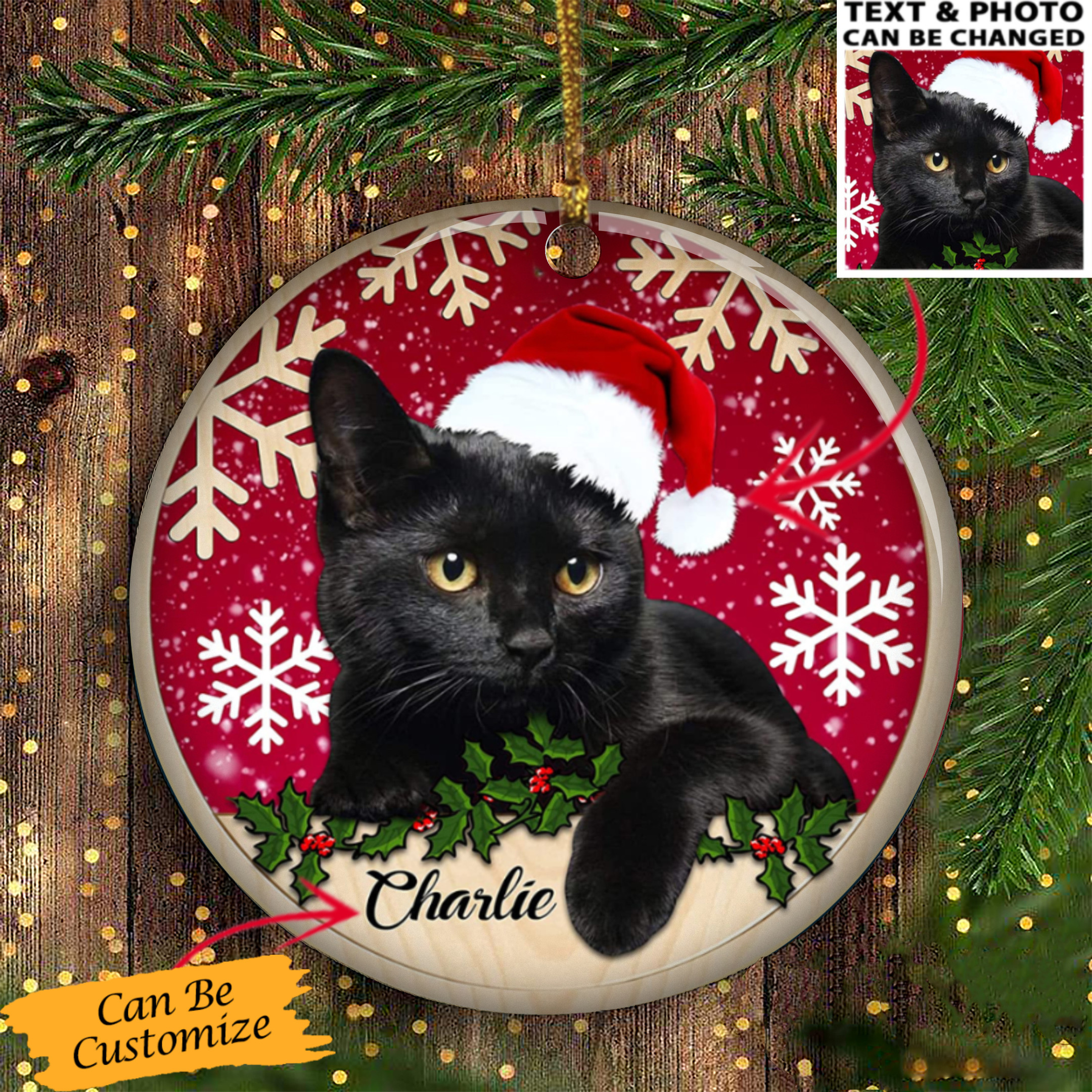Personalized Black Cat Christmas Ornament Black Cat Ornaments For Christmas Tree 2024