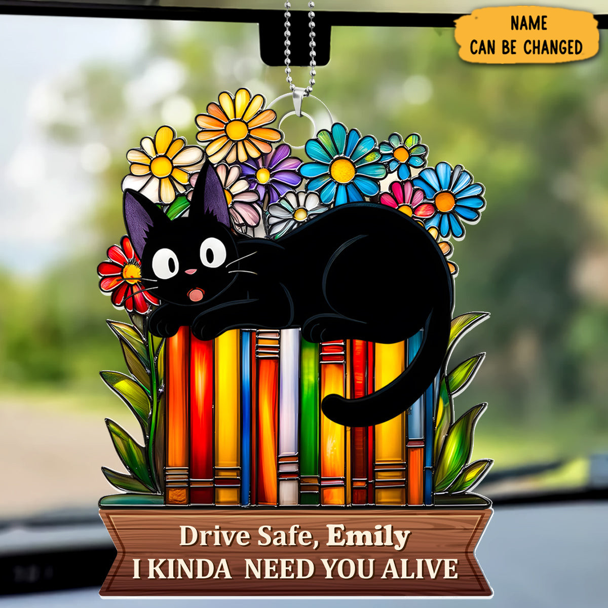 Personalized Black Cat Drive Safe Christmas Car Ornament Christmas Gifts For Cat Lovers