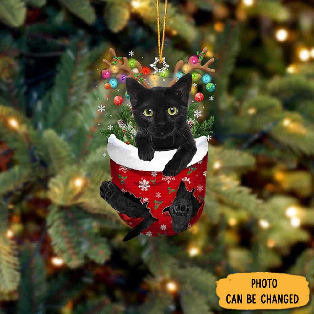 Personalized Black Cat In Snow Pocket Christmas Ornament Lovely Ornament Gift For Him