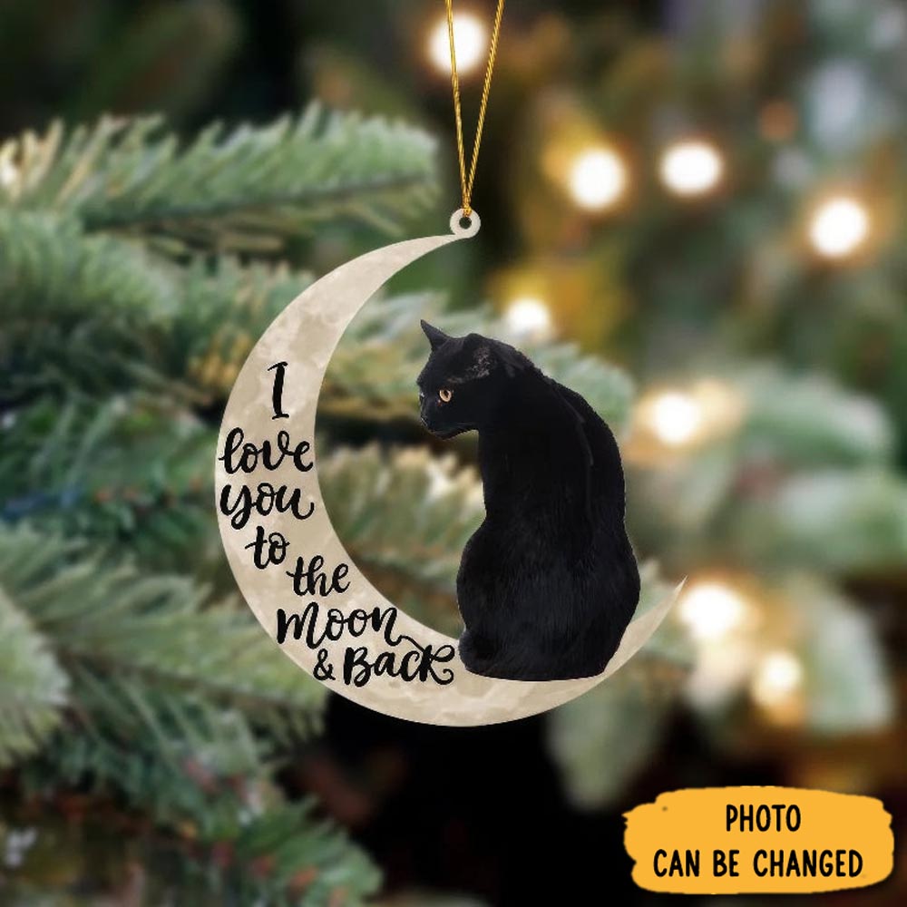Personalized Black Cat Sits On The Moon Hanging Ornament Sweet Ornament Gift For Couples