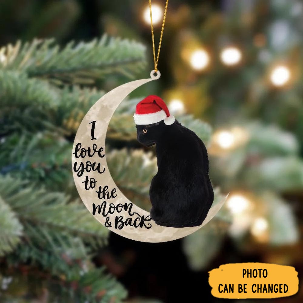 Personalized Black Cat Sits On The Moon Hanging Ornament Thoughtful Ornament Gift For Dad