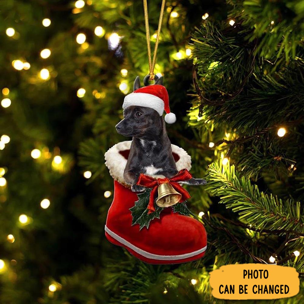 Personalized Black Chihuahua In Santa Boot Christmas Hanging Ornament Beautiful Graduation Ornament Gift