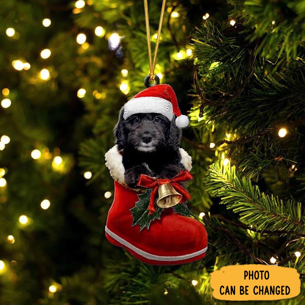 Personalized Black Goldendoodle In Santa Boot Christmas Hanging Ornament Special Father’s Day Ornament Gift